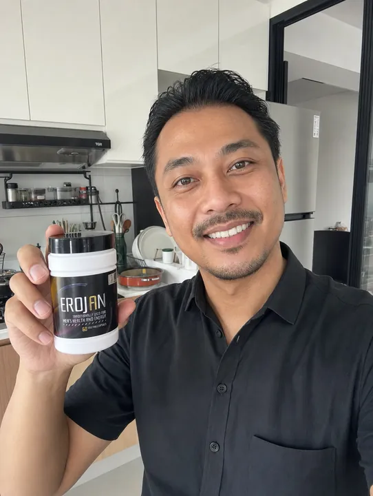 An EROJAN customer in Singapore holding their bottle