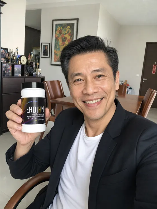 An EROJAN customer in Singapore holding their bottle