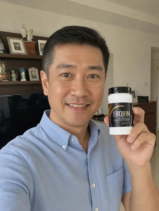 An EROJAN customer in Singapore holding their bottle