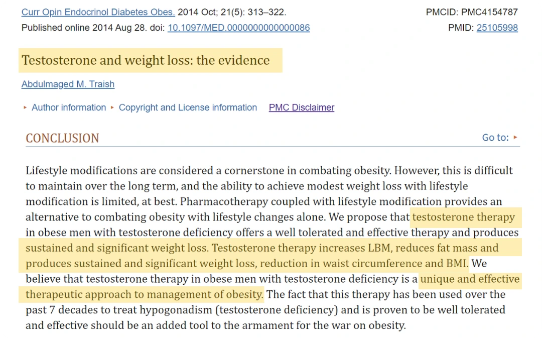 Conclusion of the review Testosterone and weight loss: the evidence
