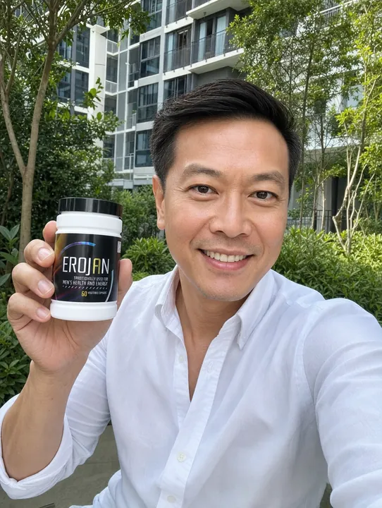 An EROJAN customer in Singapore holding their bottle