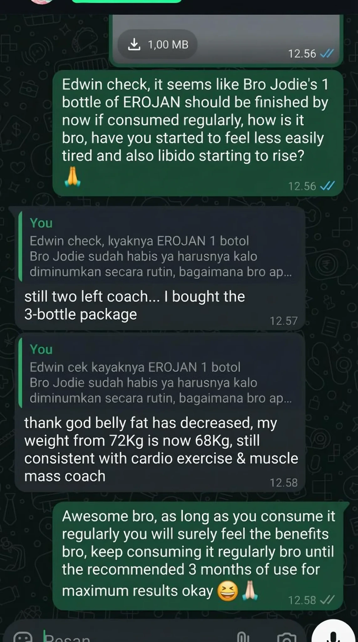 Customer message about EROJAN
