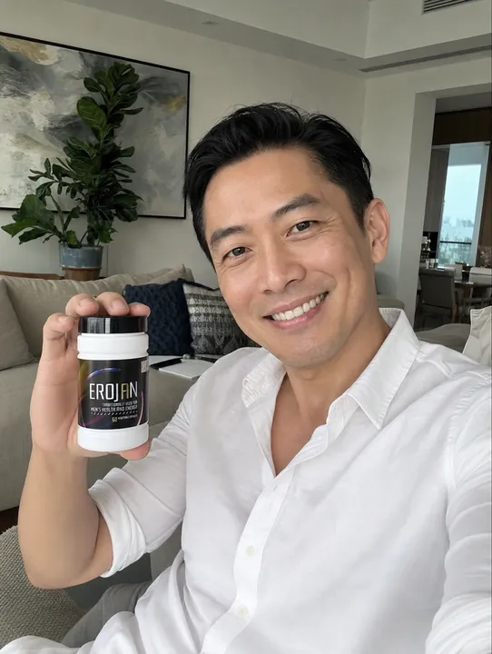 An EROJAN customer in Singapore holding their bottle